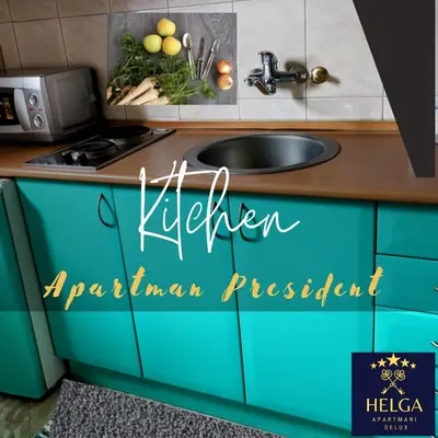 a kitchen with a sink and a counter top at HELGA apartmani BOSS i PRESIDENT in Kraljevo