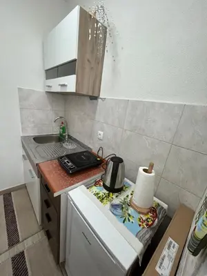 a small kitchen with a sink and a counter top at Apartman i Studio Nikolas in Soko Banja