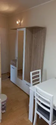 a dining room with a white table and chairs at Studio Isidora in Vrnjačka Banja