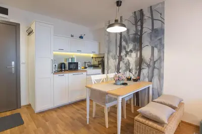 a kitchen with a table and chairs in a room at Cardak u Sumi (Forest house) in Kopaonik