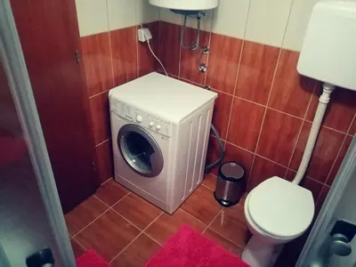 a washing machine in a bathroom with a toilet at Apartman Simović, Vrnjačka Banja in Vrnjačka Banja