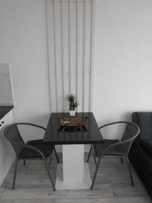 a black table with two chairs and a plant on it at CENTRAL in Kruševac