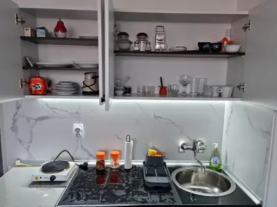 a kitchen with a sink and a counter top with a sink at CENTRAL in Kruševac