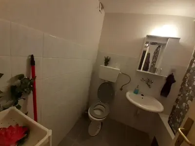 a small bathroom with a toilet and a sink at Apartman 4M in Vrnjačka Banja
