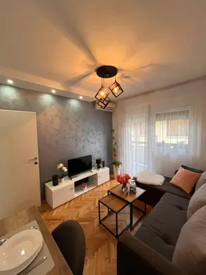 a living room with a couch and a tv at Apartman Polo in Jagodina