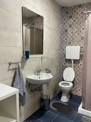a bathroom with a toilet and a sink at Rustic Villa in Jagodina