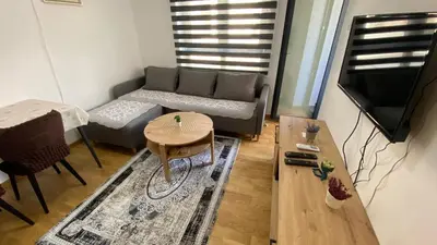 a living room with a couch and a table at Apartman Ružica Sokobanja in Soko Banja