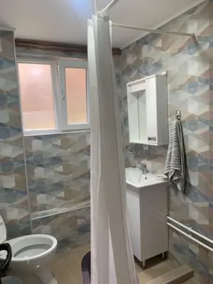 a bathroom with a toilet and a sink and a shower at City Dream in Soko Banja