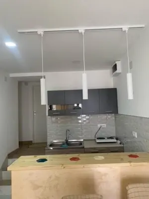 a kitchen with a counter and a sink in it at City Dream in Soko Banja