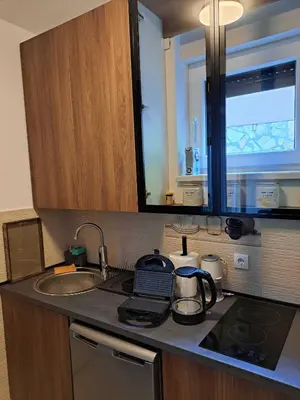 a kitchen with a sink and a counter top at D&M Porodični apartman in Vrnjačka Banja
