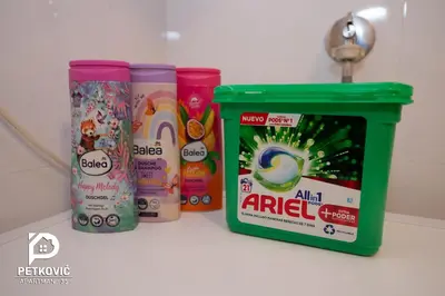 a group of products sitting on top of a counter at Petković apartmani 34 in Jagodina