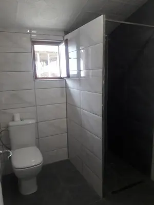 a bathroom with a toilet and a window at Green apartments 2 in Kuršumlija