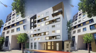 a rendering of a white apartment building at Lux apartment 13 center, free parking in Niš