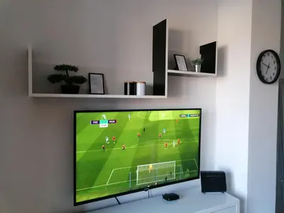 a television in a living room with a soccer game at Apartman Breza 3 in Kruševac