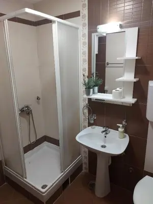 a bathroom with a shower and a sink at Apartman Sneznik in Vrnjačka Banja
