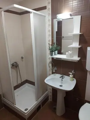 a bathroom with a shower and a sink at Apartman Sneznik in Vrnjačka Banja