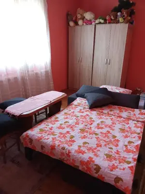 a bedroom with a bed and a desk and a table at Timočko gnezdo in Zaječar