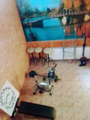 a room with a scooter and chairs and a painting at Timočko gnezdo in Zaječar