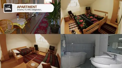 a collage of three pictures of a room at Eco Farm Milanovic in Despotovac