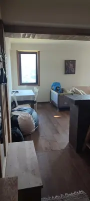 a living room with a bed and a desk at Vidik suite in Kopaonik