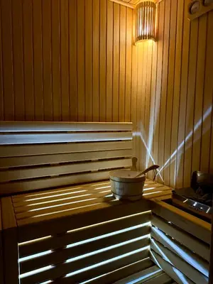 a sauna with a bowl on top of a table at Villa Prive and Spa in Kopaonik