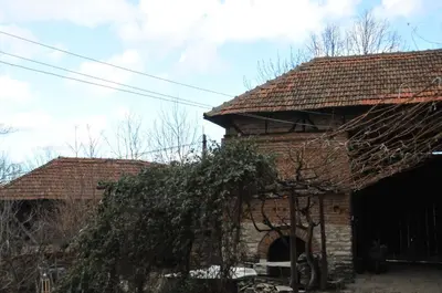 a brick building with a tree next to it at Domaćinstvo Ukusno Marković in Brusnik