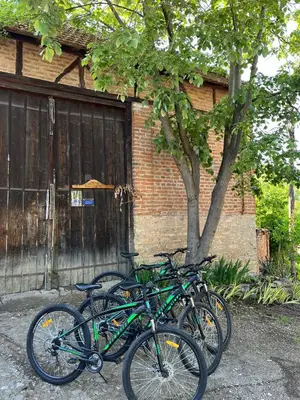 a group of bikes parked next to a building at Domaćinstvo Ukusno Marković in Brusnik