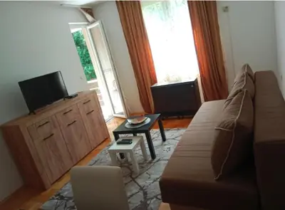 a living room with a couch and a tv at Apartman Vera in Vrnjačka Banja