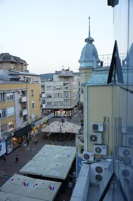 an aerial view of a city with buildings at Diamond Apartments Niš in Niš