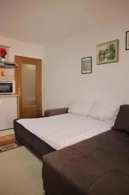a bedroom with a bed and a couch in it at Zlatni apartman in Vrnjačka Banja