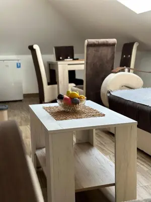 a table with a bowl of fruit on top of it at Apartmani Zvezdana in Vrnjačka Banja