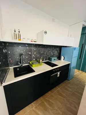 a kitchen with a sink and a counter top at Race for Space in Niš