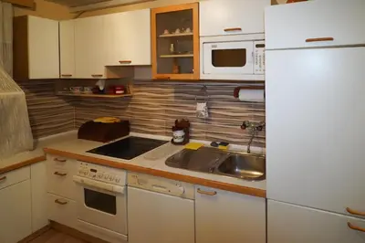 a kitchen with a white refrigerator and a sink at City center in Zaječar