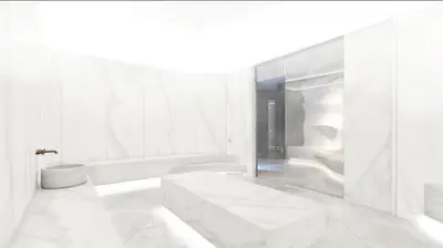 a white bathroom with a tub and a toilet at Woodside Apartment in Kopaonik