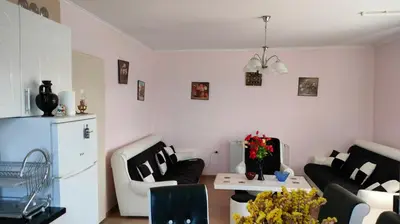 a living room with two couches and a table at Domaćinsvo Stević - Sekurič in Belušić