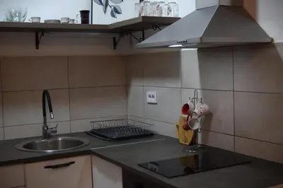 a kitchen with a sink and a counter top at Skandik Luxe Residence in Jagodina