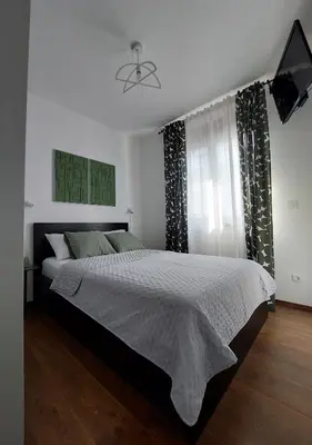 a bedroom with a large bed and a window at Tilia Home in Vrnjačka Banja