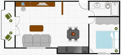 a floor plan of a room with furniture at Tilia Home in Vrnjačka Banja