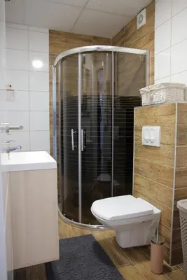 a bathroom with a shower and a toilet and a sink at Apartman Ruby in Vrnjačka Banja