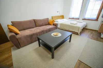 a living room with a couch and a coffee table at PRENOCISTE SOLE in Vranje