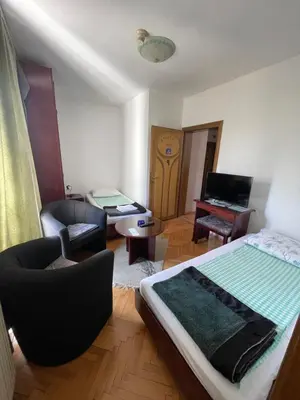 a bedroom with a bed and a chair and a desk at Vila Grinka M in Zaječar