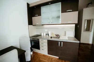 a kitchen with a sink and a counter top at Apartman Ksenija in Vrnjačka Banja