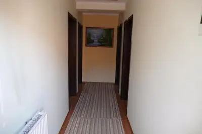 a hallway with two doors and a rug at UTR Jagnjilo 1986 in Raška