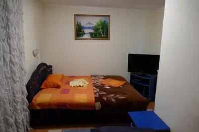 a bedroom with a bed and a flat screen tv at UTR Jagnjilo 1986 in Raška