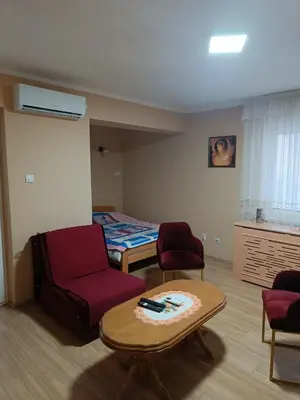 a room with a bed and a table and chairs at Apartman Putnik in Vrnjačka Banja