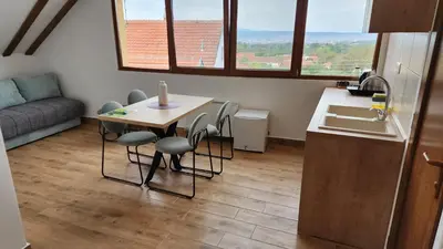 a kitchen with a table and chairs and a sink at Gore Dole in Donji Matejevac
