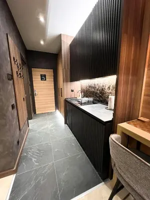 a bathroom with a sink and a counter in a room at Woodside 007 in Kopaonik