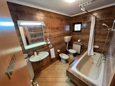 a bathroom with a tub and a toilet and a sink at InterInn Luxury Villa in Paraćin
