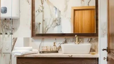 a bathroom with a sink and a mirror at Eko Zaseok Brana in Rekovac