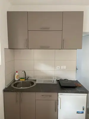a kitchen with a sink and a counter top at Apartman Jovanović in Jošanička Banja
